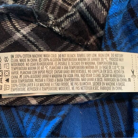 FOREVER 21 SHIRT MEN’S SMALL BLUE BLACK 100% COTTON FLANNEL PLAID COLOR BLOCK. - Picture 8 of 11